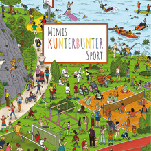 es wimmelt von Menschen mit und ohne Behinderung beim Sport auf einer Wiese und einem Fluss