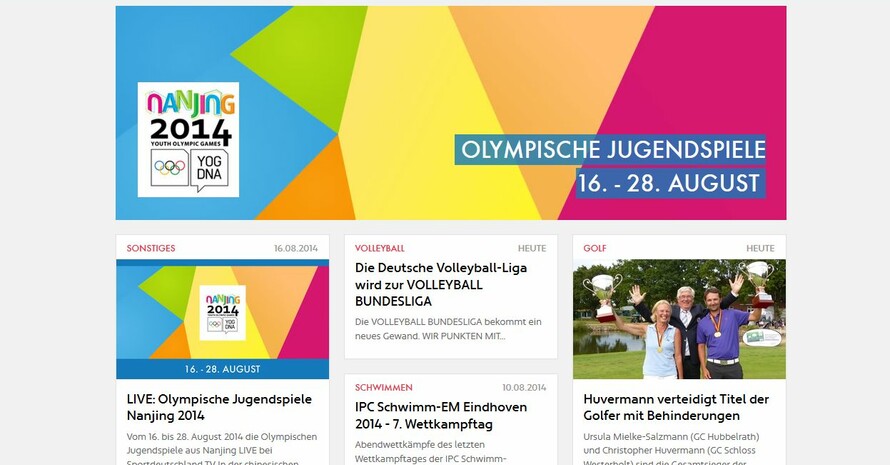 Screenshot vom neuen Auftritt "Sportdeutschland.TV"