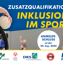 ein Plakat mit der Schrift "Zusatzqualifikation Inklusion im Sport" darunter die Logos der Veranstalter